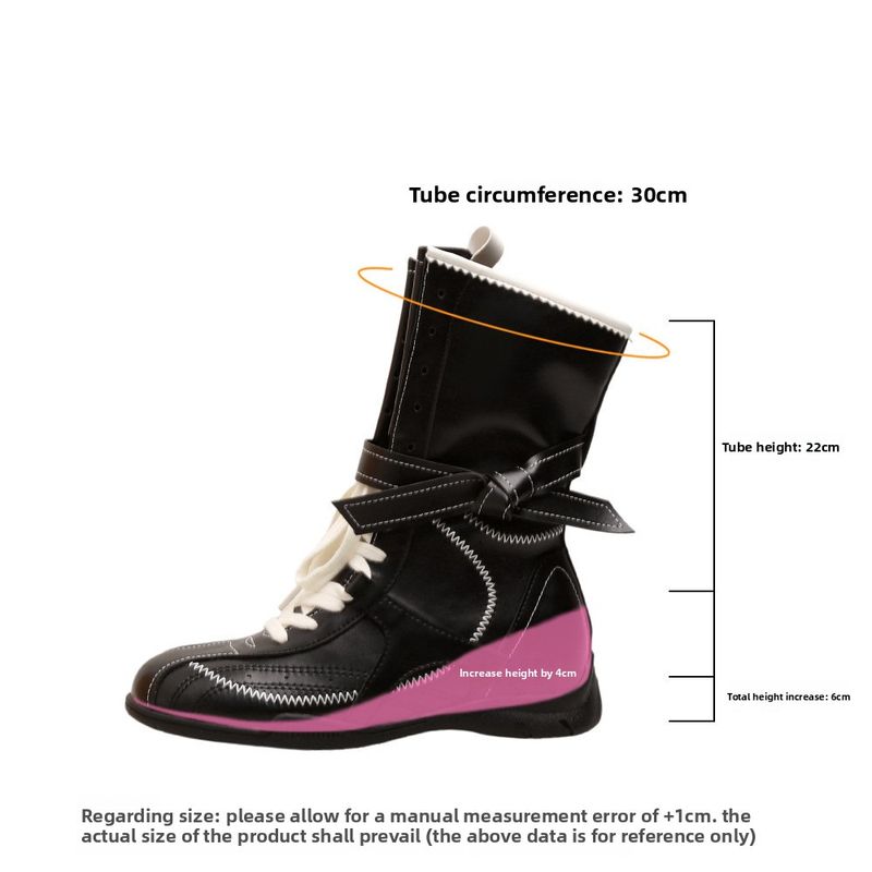 Women Boxing Boots 6Cm Height-Increasing Martin For Women 2025 Autumn New Western Boots Color-Block Lace-Up Boxing Shoes_voghion.com