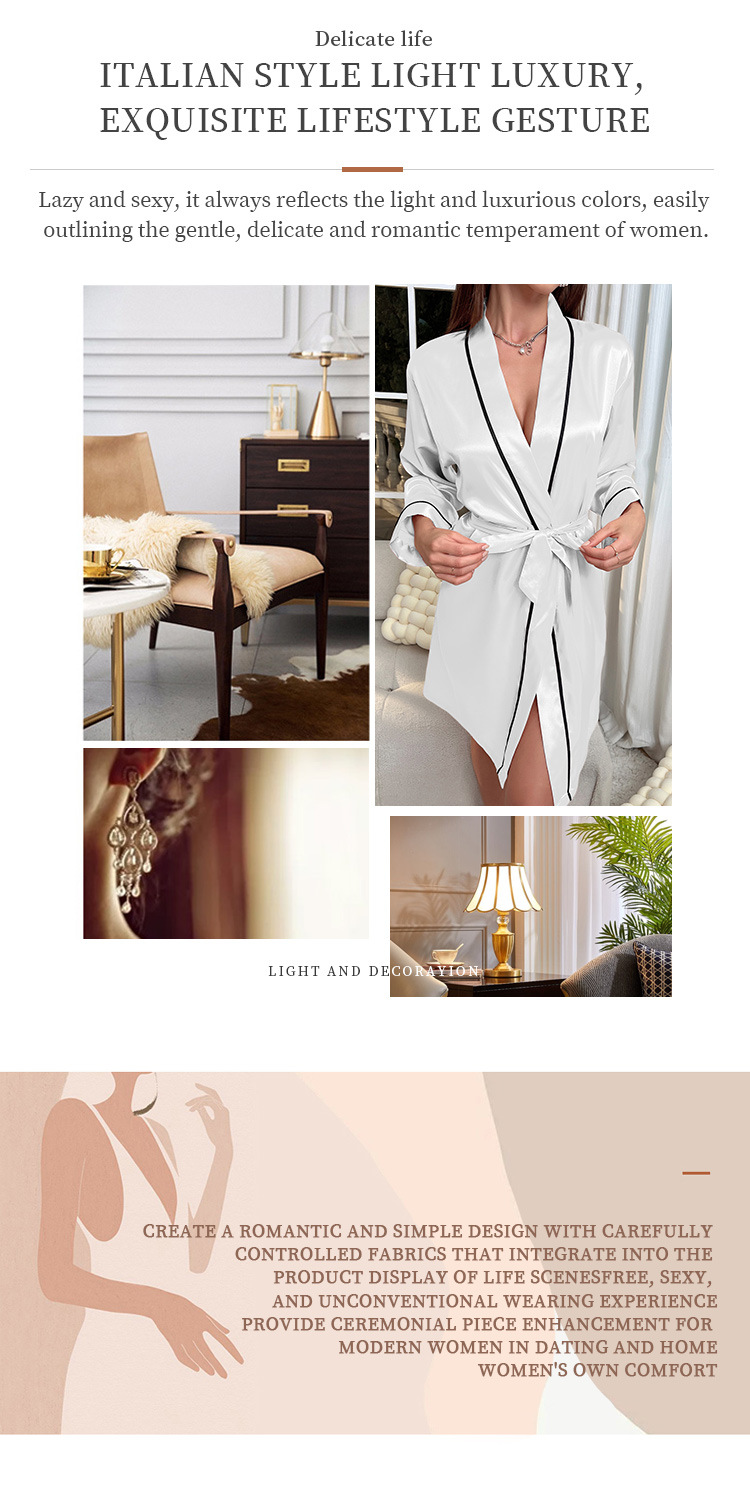 Dameskleding Huishoudelijke damespyjama's, damesnachtjapon van imitatiezijde, pyjama's met kraag, badjassen, huiskleding_voghion.com