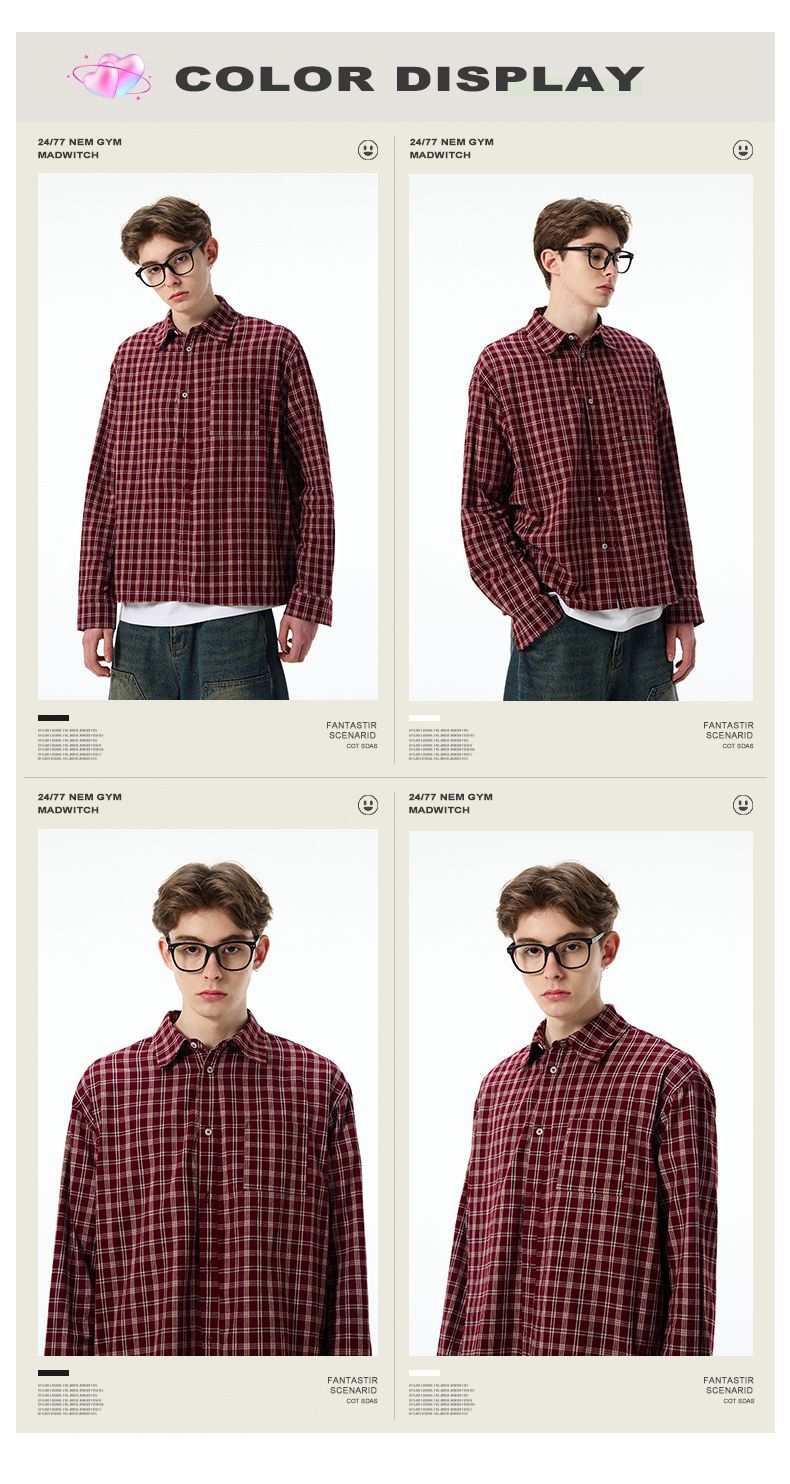 American Red Checkered Shirt Jacket For Men And Women, Spring Loose Casual Long Sleeved Versatile Top 1_voghion.com