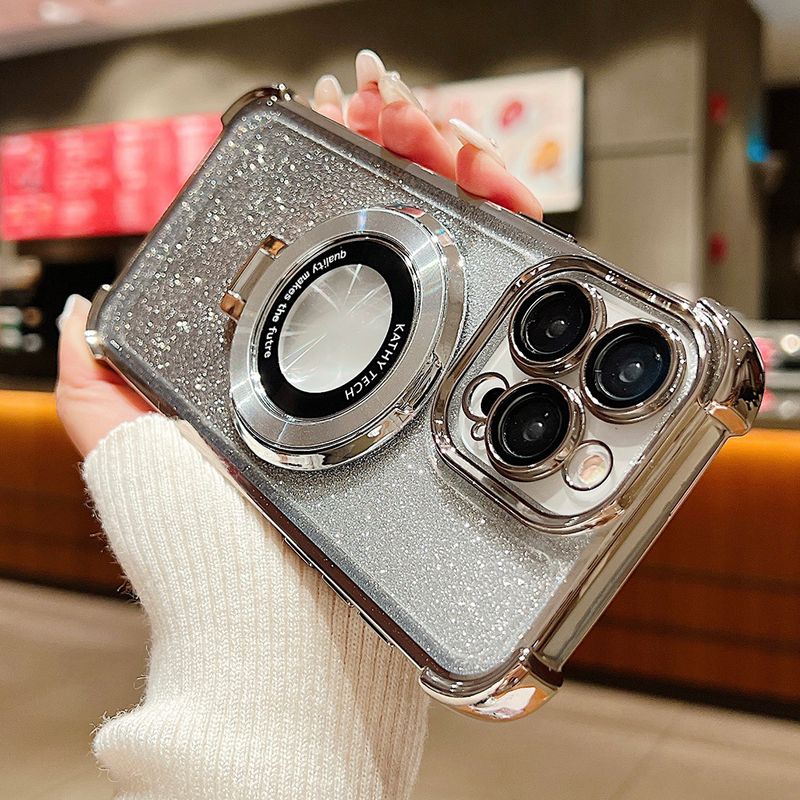 Custodia magnetica Magsafe con glitter sfumato per iPhone 15 14 13 12 11 Pro Max Plus con placcatura per ricarica wireless e supporto per telefono_voghion.com
