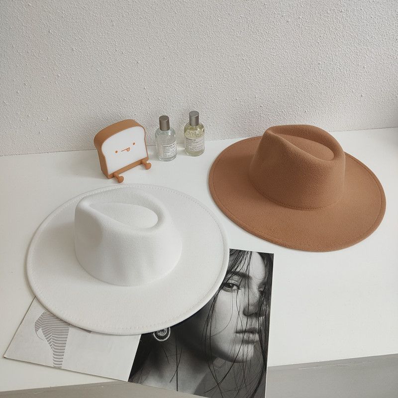 Street Photo Woll-Jazzhut in britischer Art für Damen und Herren, Filzhut mit großer Krempe, vielseitiger Sonnenschutz_voghion.com