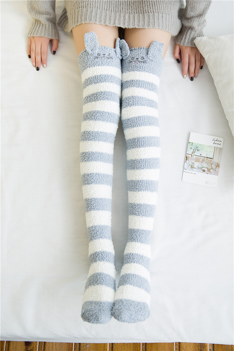 Japanescht Mori Meedchen Déiermodell Knéi Gestreift Séiss Kompressioun Hierscht Wanter Waarm Socken Kawaii Gemittlech Laang Oberschenkel Héich_voghion.com
