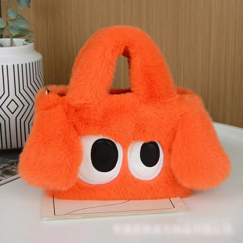 New Cute Big Eyes Dog Bag With Diagonal Cross Chain Single Shoulder Handbag Wool Versatile Plush Small Bag_voghion.com
