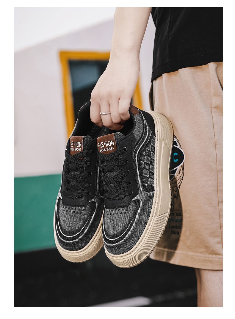 New Heightened Platform Men's Shoes, Men's And Women's Sports And Leisure Board Shoes, Washed Canvas Shoes, Trendy Shoes_voghion.com