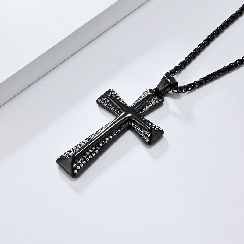 Collana con ciondolo a forma di croce in acciaio al titanio placcato oro con diamanti, stile Hip Hop, per uomo_voghion.com