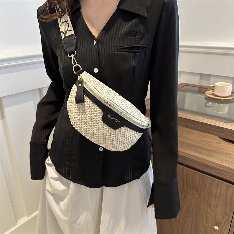 Novo estilo Saddle elegante chique palha trançada mochila requintada ombro crossbody feminina bolsa pequena feminina_voghion.com