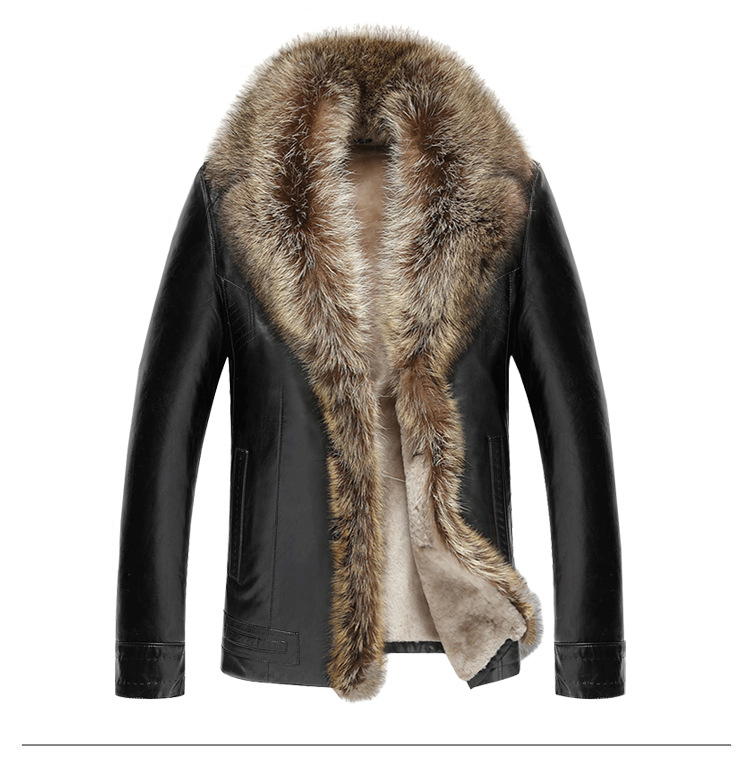 Abrigo largo de piel de mapache de invierno con cuello de piel grande para hombre abrigo de cuero grueso_voghion.com