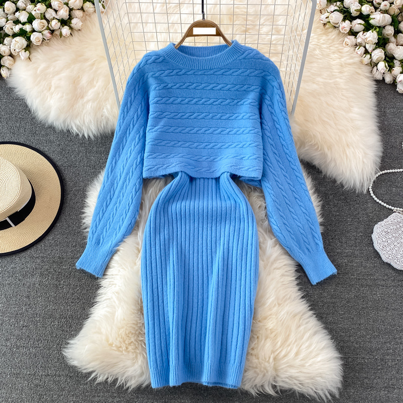 Abbigliamento da donna Autunno e inverno maglione stile coreano stile pigro camicetta ampia e chic da donna top abito canotta lavorato a maglia in due pezzi_voghion.com