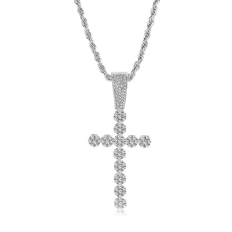 Collana con catena Hip Hop, ciondolo a croce con zirconi cubici di grandi dimensioni da donna, in oro e oro bianco, misure da 16 a 24 pollici._voghion.com