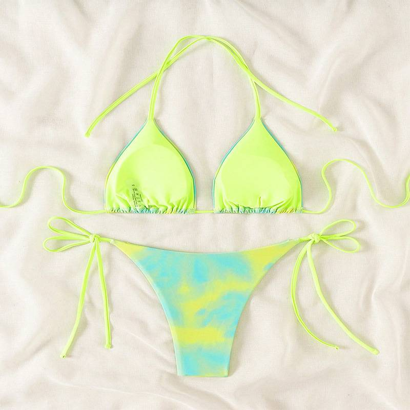 Sexy Camouflage Multicoloured Bandeau Beach Bikini Swimming Costume With Adjustable Side Ties And Low Cut Waist_voghion.com