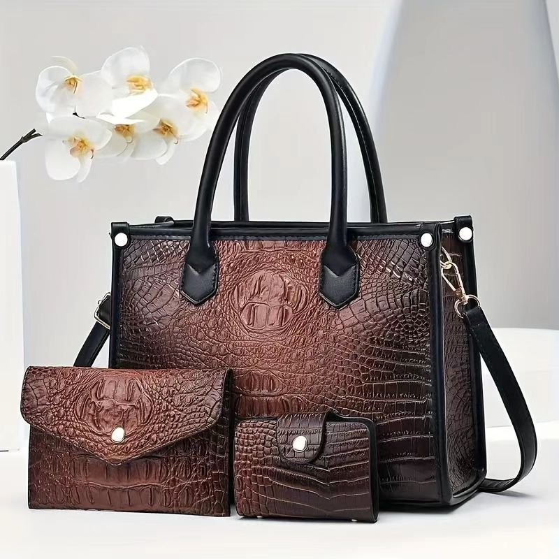 Torebki damskie Nowa torebka damska na ramię z fakturą krokodyla, crossbody, duża pojemność, trzyczęściowa torba dla matki i dziecka_voghion.com