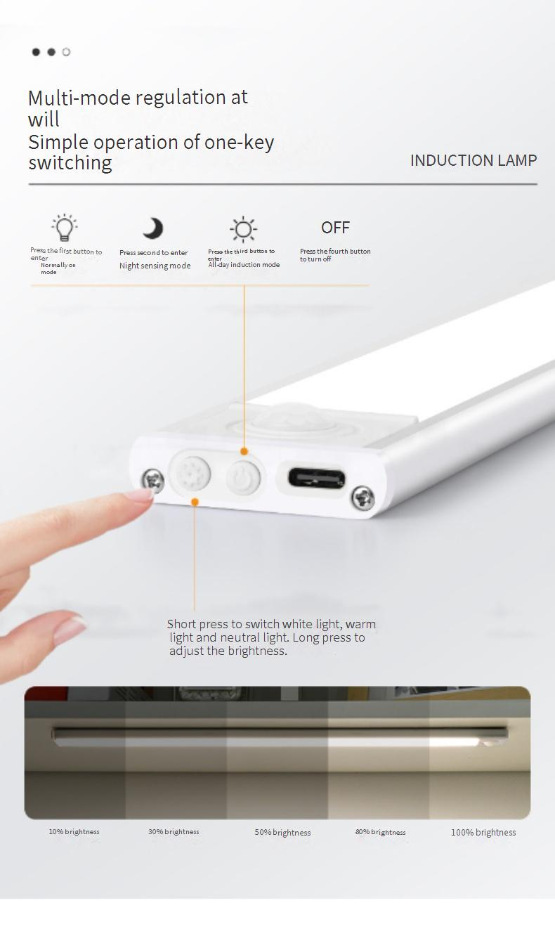 Striscia luminosa LED ultrasottile con sensore di movimento intelligente, magnetica e ricaricabile (luminosità regolabile, certificata CE, protetta da brevetto)_voghion.com