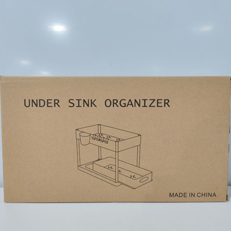 Ausziehbarer Organizer unter der Spüle mit Haken und Becher – 2-stufiges ausziehbares Lagerregal für Küche/Badezimmer, weiß_voghion.com