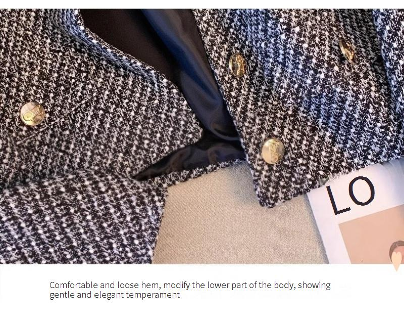 Blazer da donna elegante - Giacca classica in tweed per autunno e primavera, abbigliamento casual e da ufficio, vestibilità slim con scollo rotondo_voghion.com