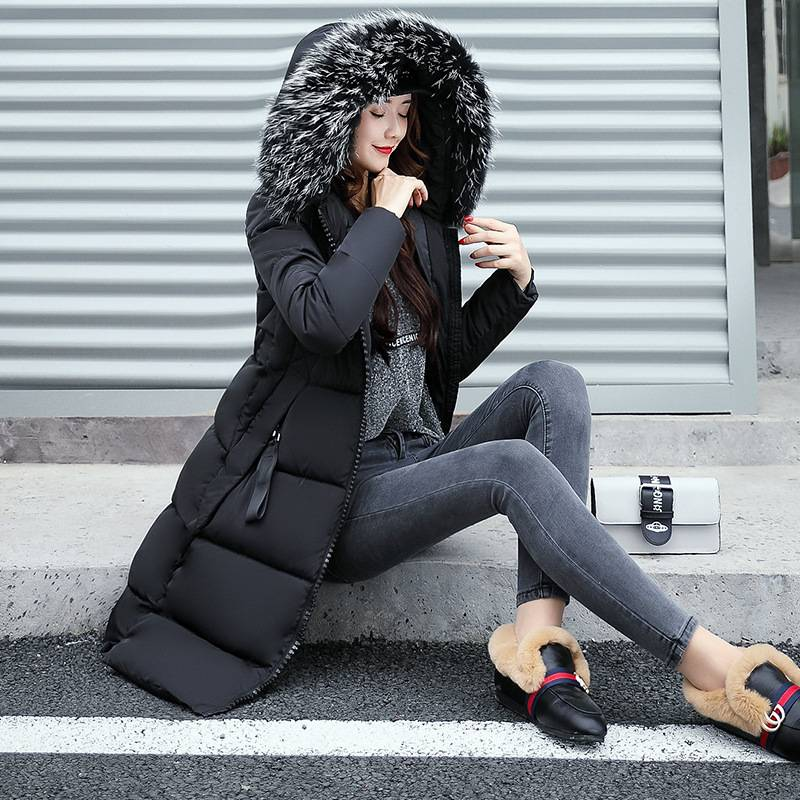 Giacca lunga in cotone con cappuccio e collo in pelliccia per donna, autunno e inverno, giacca in cotone per donna giovane_voghion.com