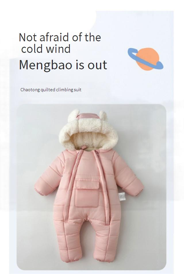 Winter Baby Jumpsuit With Fleece Lining – Double-Zipper Hooded Romper For Boys & Girls (66-100cm, Black/Pink/Light Blue)_voghion.com