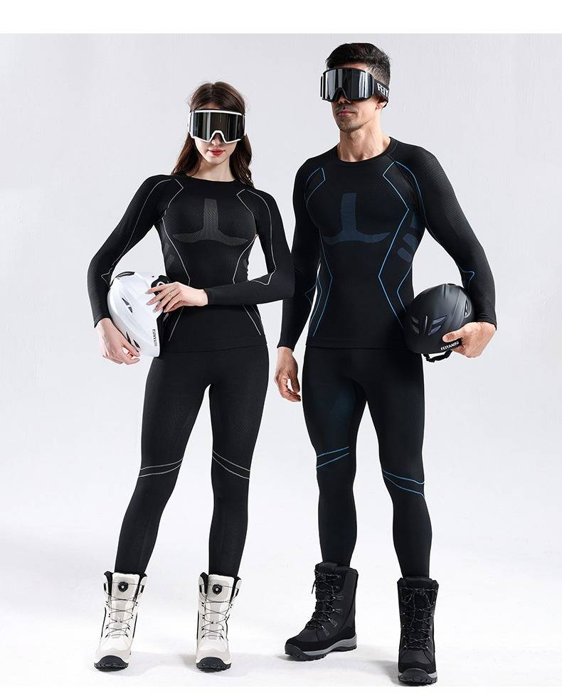 Thermo-Ski-Unterwäscheset – Feuchtigkeitsableitende Kompressionsstrumpfhose und -oberteil für Damen und Herren | Schnelltrocknende Wintersportunterwäsche_voghion.com