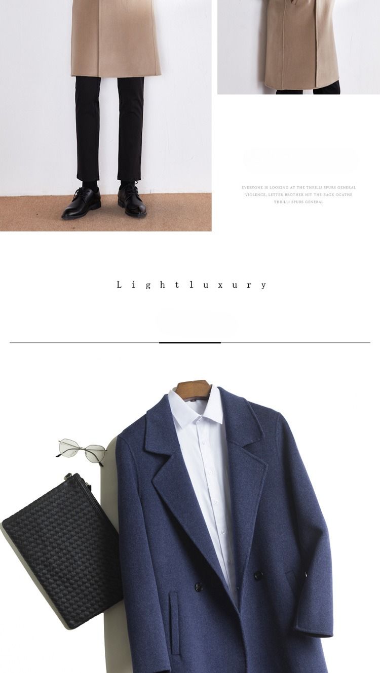 Wollen dubbelzijdige overjas voor heren - knielange trenchcoat van kasjmiermix met gekartelde revers (M-XXXL, koffie/antraciet/marineblauw/kameel/zwart/olijfgroen)_voghion.com