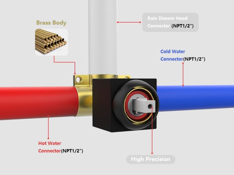 Shower Faucet With Storage Rack 8-inch Rain Shower Head Shower Decoration Kit With Single Spray Shower Head Shower Faucet Set Complete Matte Black_voghion.com