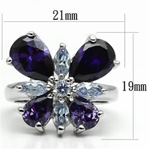 3W254 - Rhodium Brass Ring with AAA Grade CZ in Multi Color_voghion.com