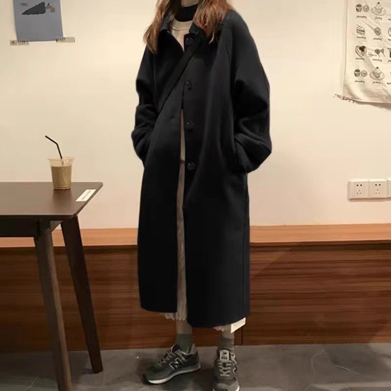 Black Women, Mid-Length, 2024 New Autumn Winter Korean Hepburn Style Wool Coat For Petite Women_voghion.com