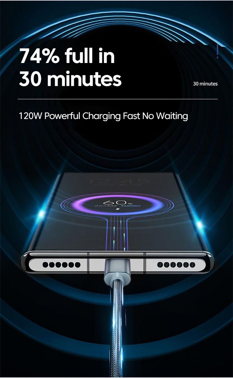 120G Super Fast Charging To Tipe C Cable Mobile Phone USB Line For Xiaomi Samsung S24 Chhuk Charger Cord 1M 1.5M 2M_voghion.com