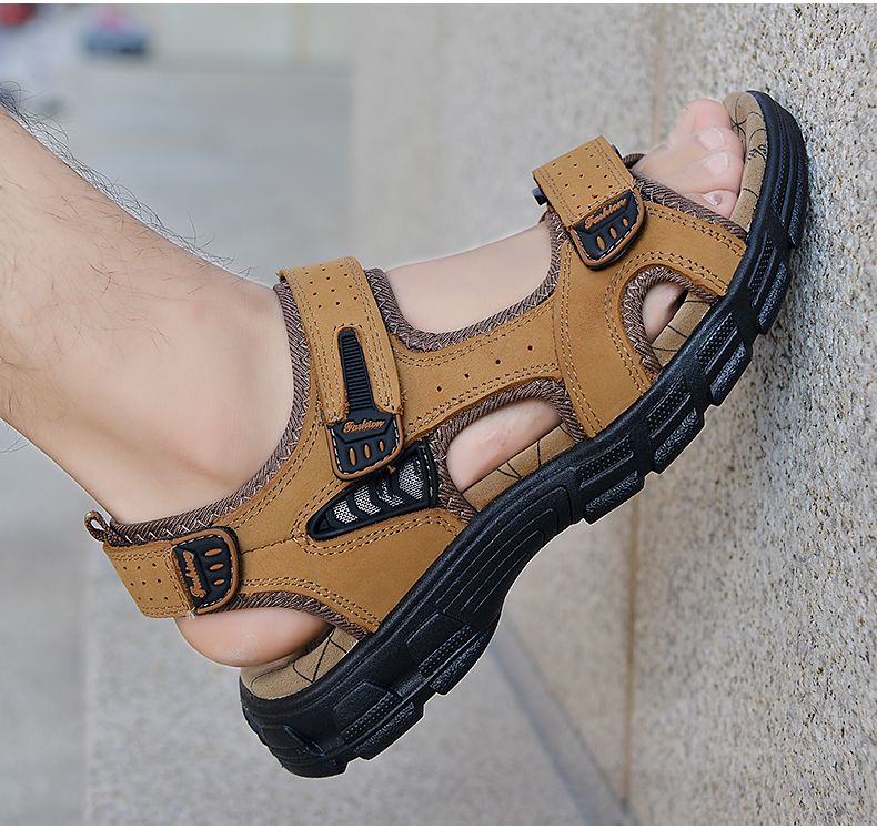 Echt Lieder Männer Sandalen Summer Fräizäit Männer Schong Héichqualitativ mëll Casual Sandalen fir Männer Strand Wanderschong Gréisst 46_voghion.com