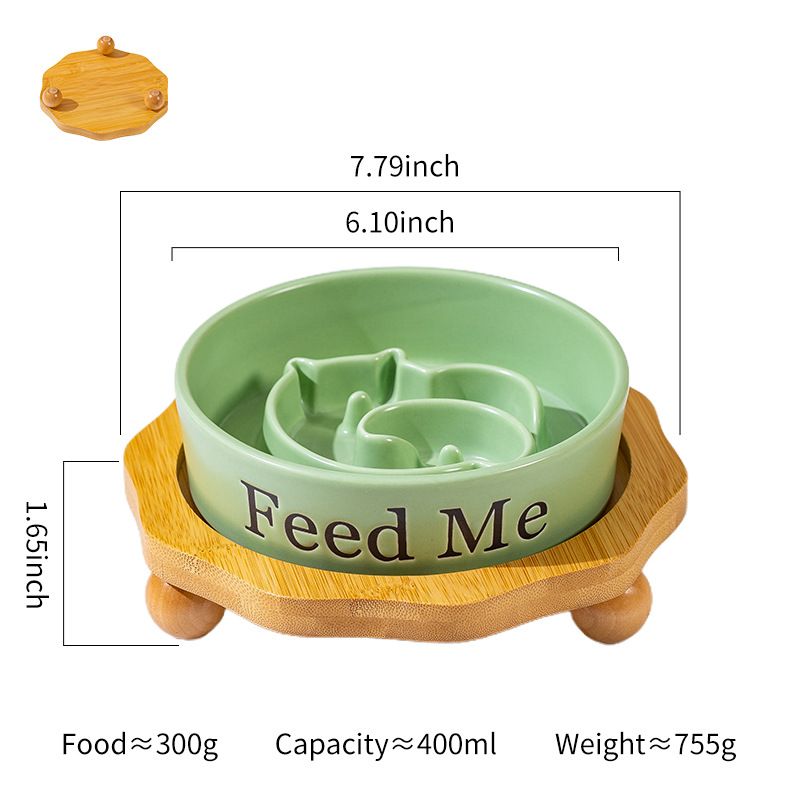 Doppelter Keramik-Futternapf mit integriertem Ständer für langsames Fressen, Anti-Aging-Schutz für Hunde, Haustierbedarf_voghion.com