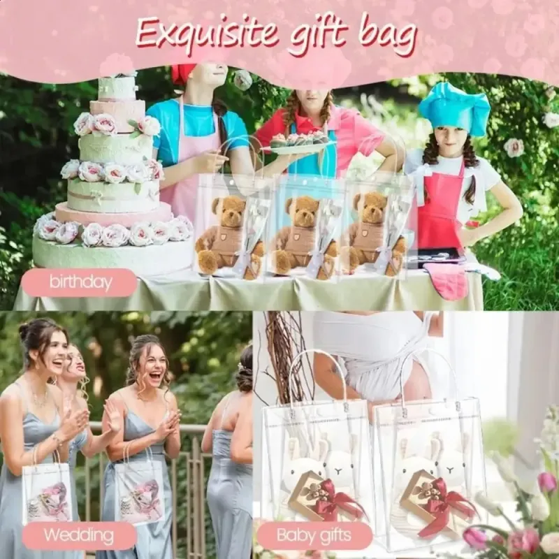 1/10 pezzi di sacchetto trasparente in PVC con bottone a mano, confezione regalo per caramelle, borsa in plastica impermeabile per matrimonio, festa di compleanno_voghion.com