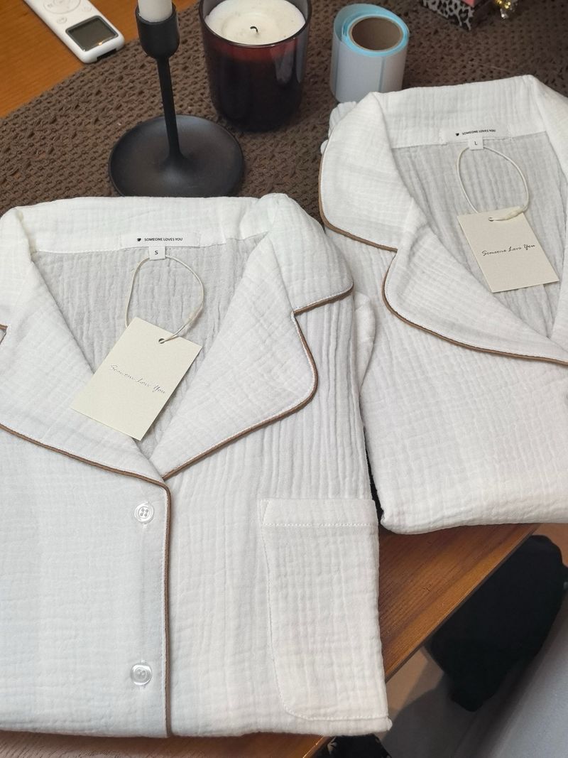 Women's Sleepwears New Style Organic Pure Cotton Double Layer Cotton Yarn Embroidery Lace Short Sleeved Pants Long Sleeved Pants Home Clothes Suit_voghion.com