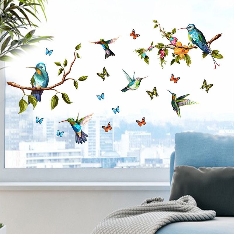 Dallarda dans eden serçeler kelebekler, PVC buzlu N1306 özelleştirilmiş pencere ve oturma odası duvar çıkartmaları_voghion.com