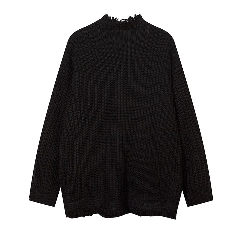 Street Style Tassel Fringe Design Knitted Cardigan For Men Women, Loose And Casual Loose-Fit Sweater_voghion.com