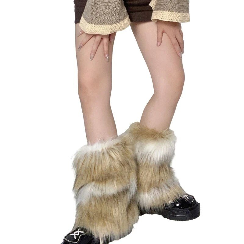 Costume de fête en fourrure pour femmes, fausse fourrure Sexy, chaussures longues pelucheuses, couvre-poignets, jambières/manches de bottes/couvre-bottes, cadeaux_voghion.com