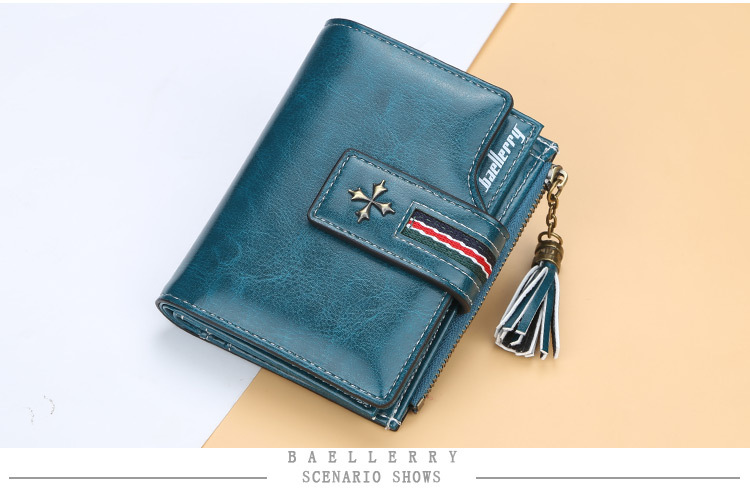 Baellerry Damen Geldbörse aus gewachstem Leder, kurze Geldbörse, koreanische Version von Damentasche, modischer Reißverschluss mit mehreren Kartenfächern und Münzfach_voghion.com