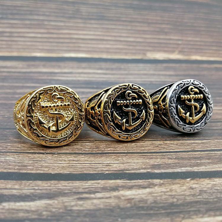 Ring Titanium staal/roestvrij staal kleurbehoud verguld US Navy anker adelaar herenring_voghion.com