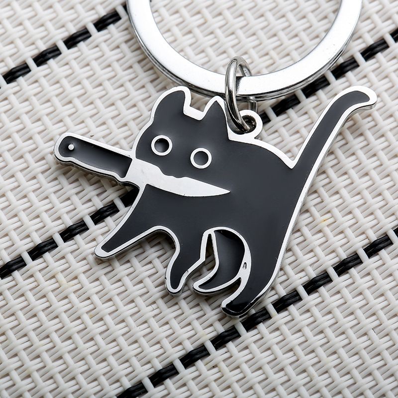 Hot-selling Black Knife Cat Keychain Creative Personalized Keychain Japanese Ins Style Pendant Small Gift_voghion.com