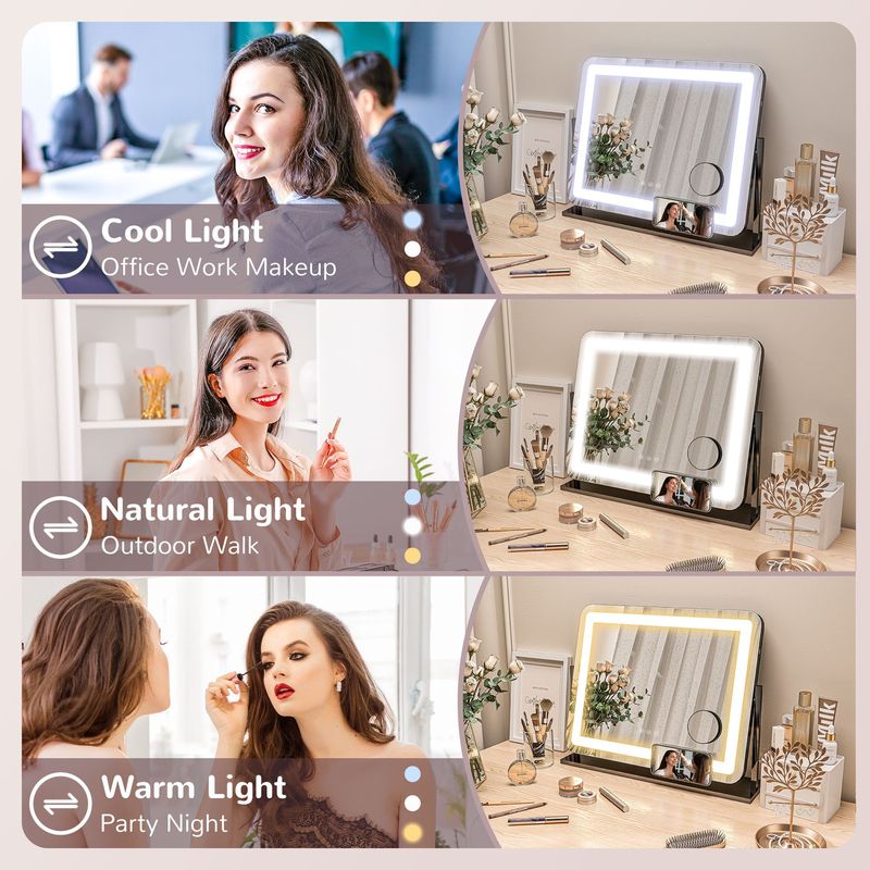 Vanity Mirror With 3 Colour LED Light, Magnifier, USB Port, Touch Screen_voghion.com