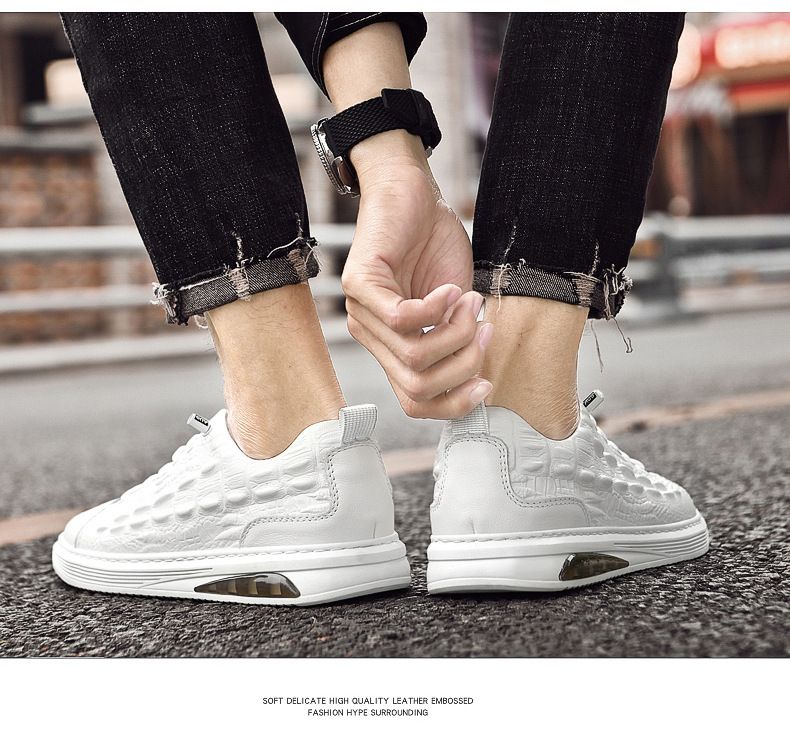 Herrenschuhe mit Krokodilprägung, weiße Herren-Boardschuhe, lässige Herren-Lederschuhe_voghion.com