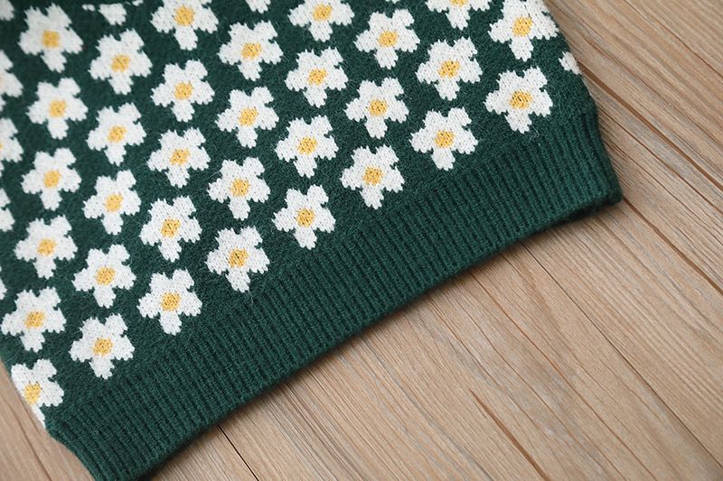 Børnestrikket vest forår og efterår pigevest babyblomstertrøje_voghion.com