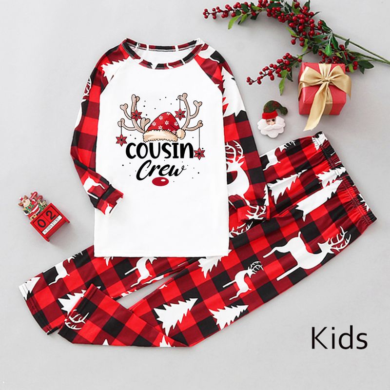 Traje familiar de Navidad, ropa familiar para el hogar, ropa navideña para el hogar, conjunto familiar, ropa para el hogar con estampado de retales a cuadros_voghion.com