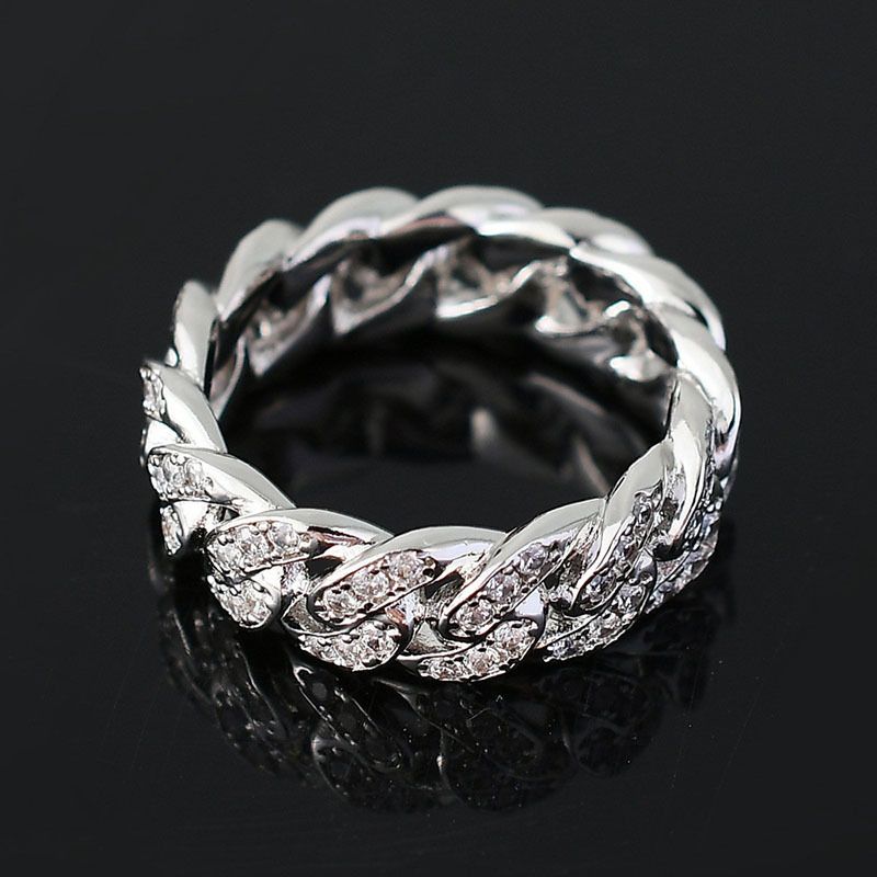 Anello con catena cubana dal vivo punk hip-hop con diamanti intarsiati_voghion.com