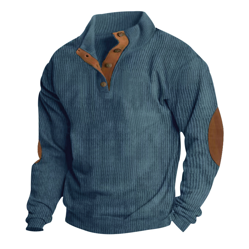 Amerikanske stilarter herre sweatshirt med knap, lange ærmer, toppe, efterår, vinter, herre, udendørs, fløjlsbukser, sweatshirt med opretstående krave, streetwear-tøj_voghion.com