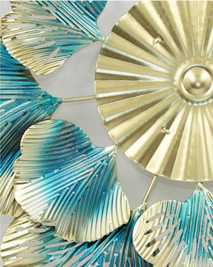 Nordesch Liicht Luxus Wanddekoratioun Gold Aprikosblat Blumme Spigel Wandhänger Eisen Foyer Dekorative Spigel_voghion.com
