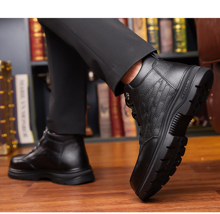 Primul strat de pantofi din bumbac Cofskin pentru bărbați, casual, plus fleece, cizme din piele îngroșată, cizme de zăpadă calde antiderapante_voghion.com