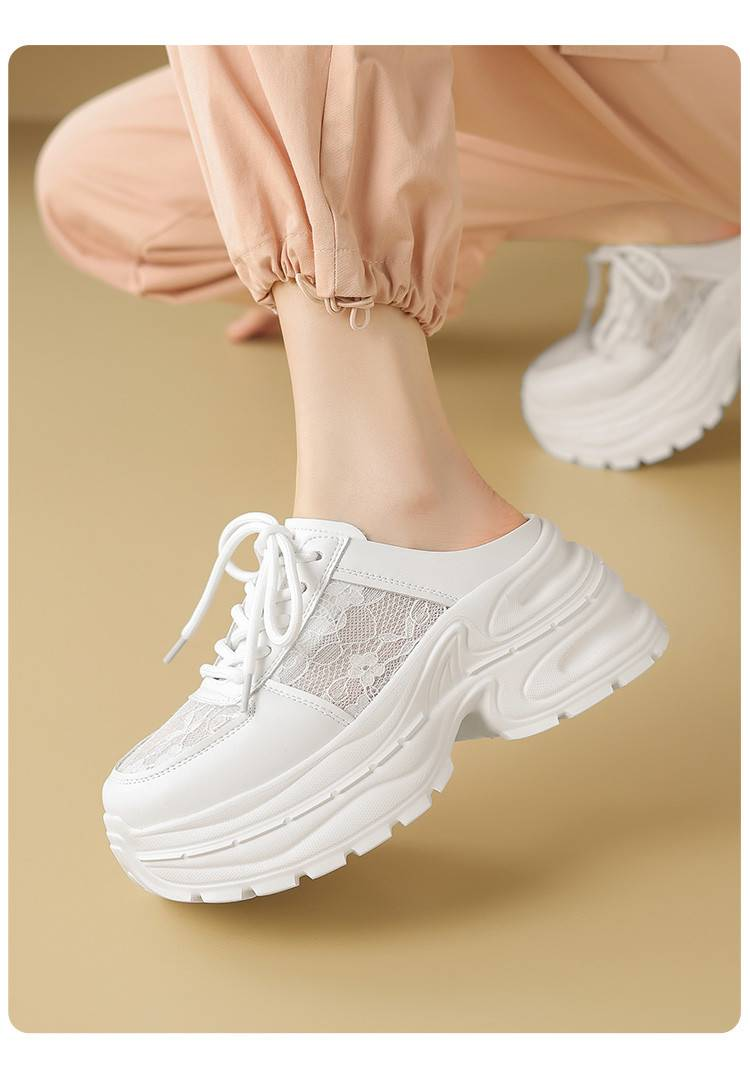 Papuci de damă Cameido cu talpă groasă și platformă, cu șireturi, potriviți pentru purtare în aer liber în vara anului 2025._voghion.com