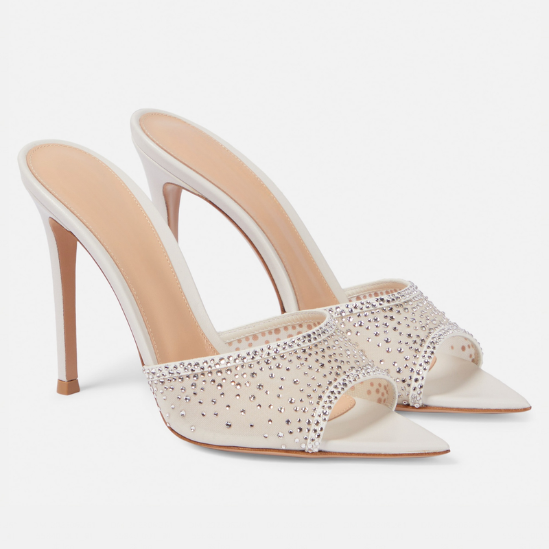 Sandali con tacco alto e strass da donna - Sandali eleganti con punta aperta e punta affilata_voghion.com