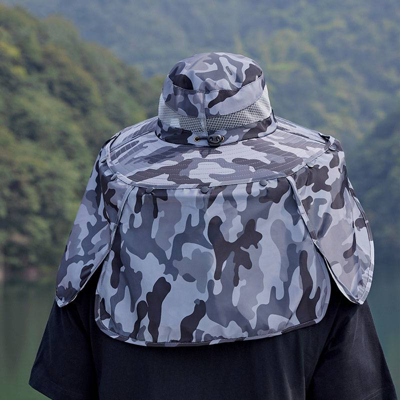 Pesca all'aperto, arrampicata in montagna, cappello da sole, ventaglio a ultrasuoni, grande grondaia con ventaglio, cappello da pescatore, scialle, protezione per il collo, cappello con protezione solare_voghion.com