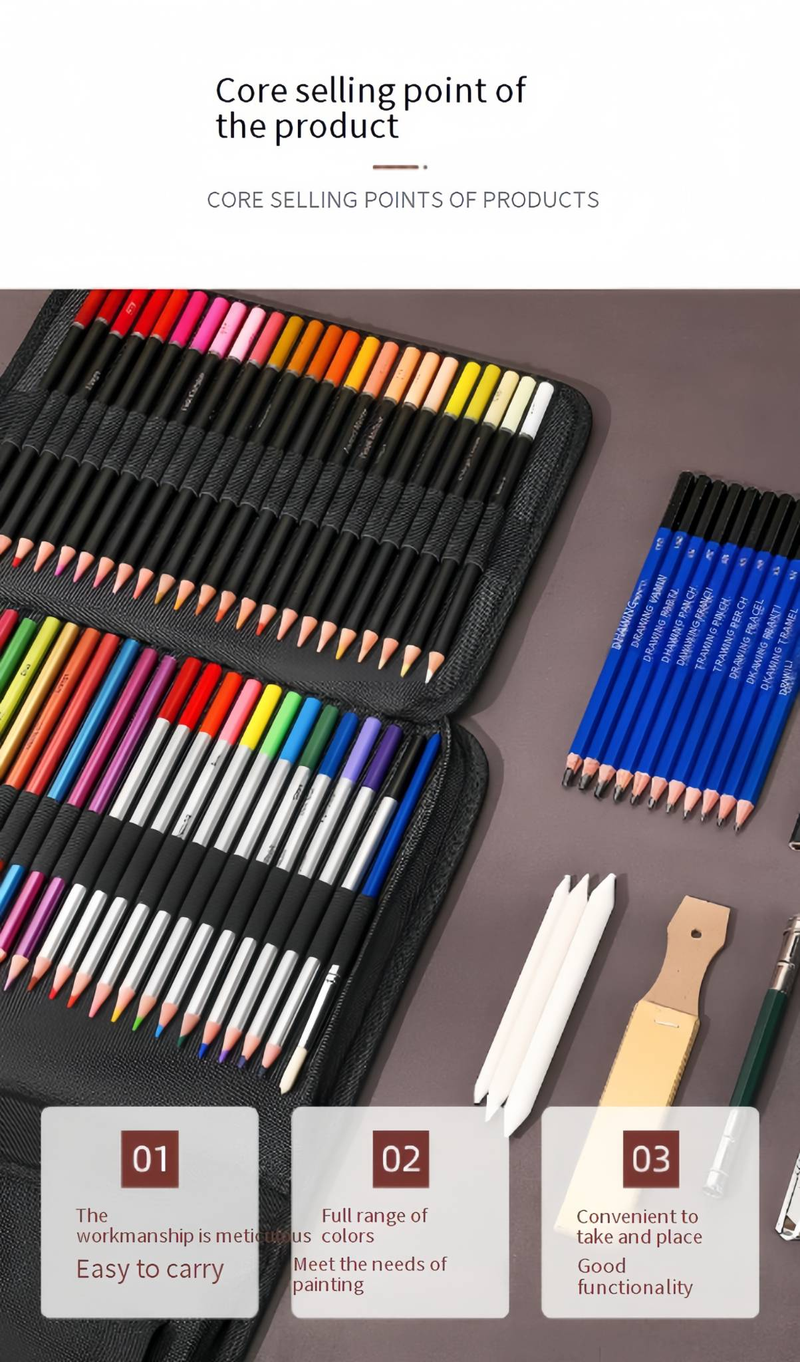 Professionelles 37-teiliges Skizzierset mit Holzstiften und Buntstiften – Künstlerbedarf für Anfänger und Künstler – Tragbares Canvas-Etui_voghion.com