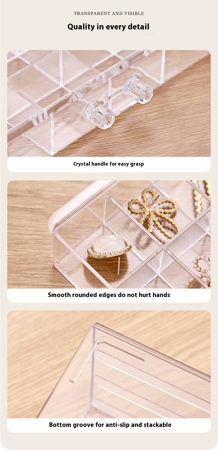 3-Tier Luxury Jewelry Organizer With 72 Compartments - Clear/Translucent PS Storage Box (Dustproof, Moisture-Resistant, Stackable)_voghion.com