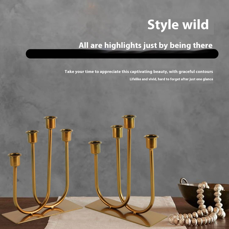 Bougeoir en métal à 4 branches en forme de U, finition cuivre/or vintage, élégant centre de table pour mariage et décoration intérieure._voghion.com